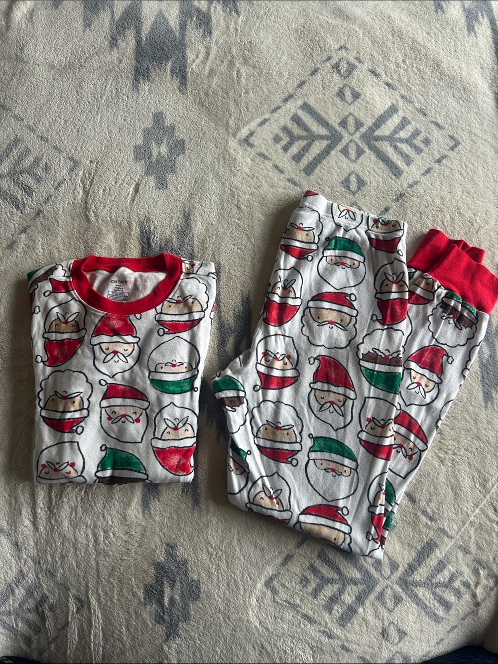 Carter's Santa Faces Holiday Pajama Set - White with Red Size Adult Small